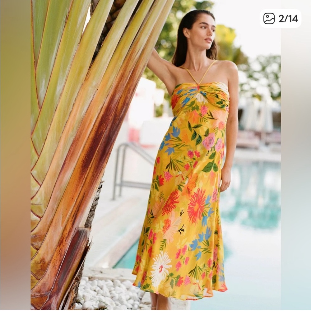 Anthropologie Yellow Floral Midi Dress - Picture 2 of 8